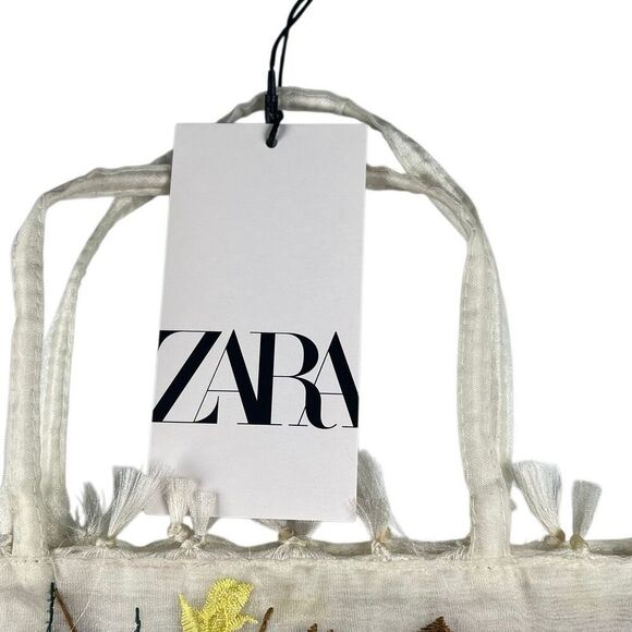 Zara Embroidered Floral Tote Bag Cream Sheer Mesh Medium - Picture 5 of 11
